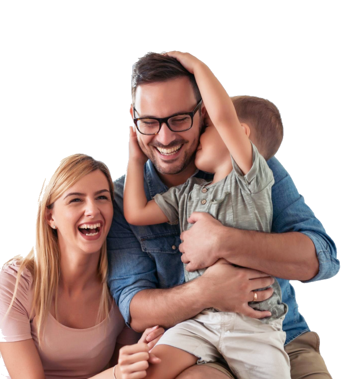 Happy family hugging